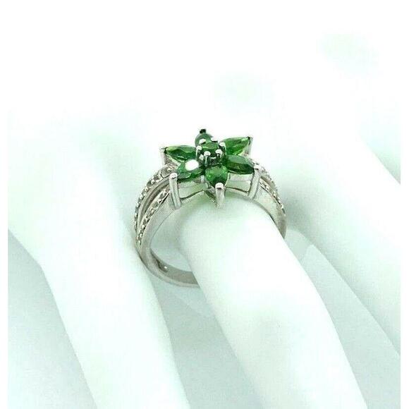 Estate Sterling Silver Green Zircon Marquise Cluster Ring Je - Picture 5 of 6